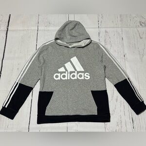 Adidas kids boys XL 18/20 gray black logo 3 striped pullover sweatshirt hoodie